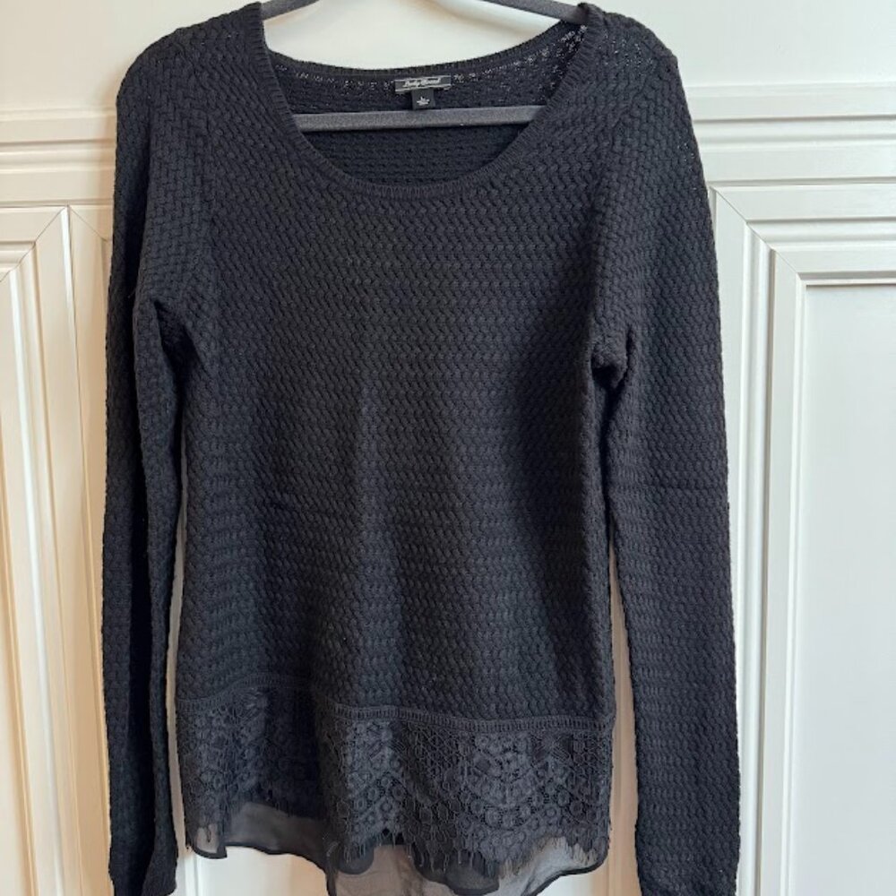Lucky Brand Black Lace-Trim Sweater - Size L